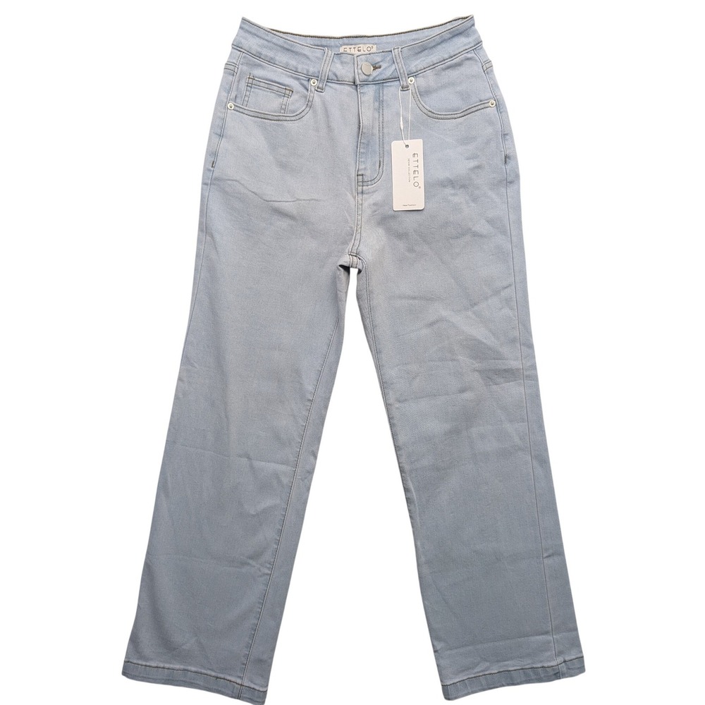 NWT Ettelo Straight Leg Jeans Women Sz 8 Light Blue High Rise Stretch H9B305(m)